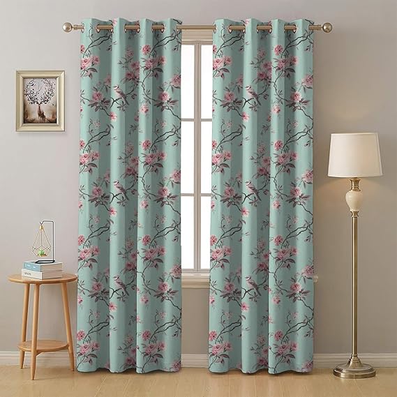 Coral Blue Digital Geometric Print curtain